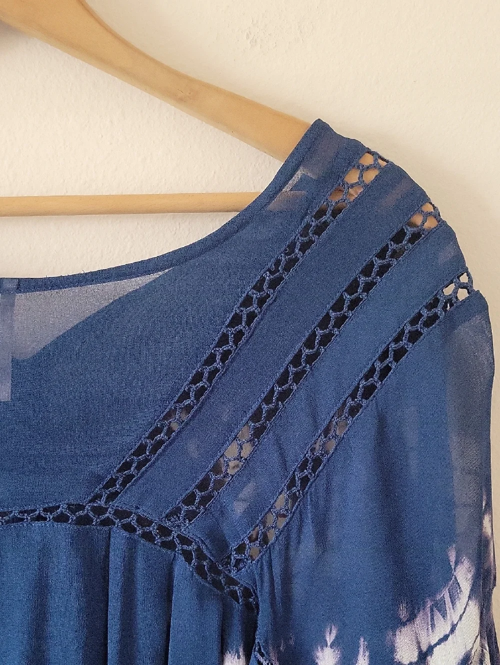 Free People Tie Dye Me Down Blue Sheer Tunic Size Large
